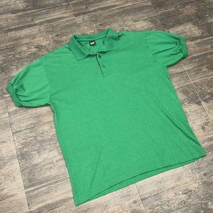 VINTAGE Screen Stars Blank Polo Men Size XL Green Short Sleeve‎ Made In USA